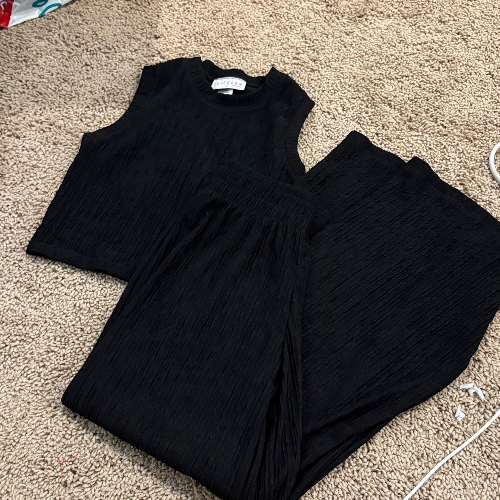 Black Textured pants set